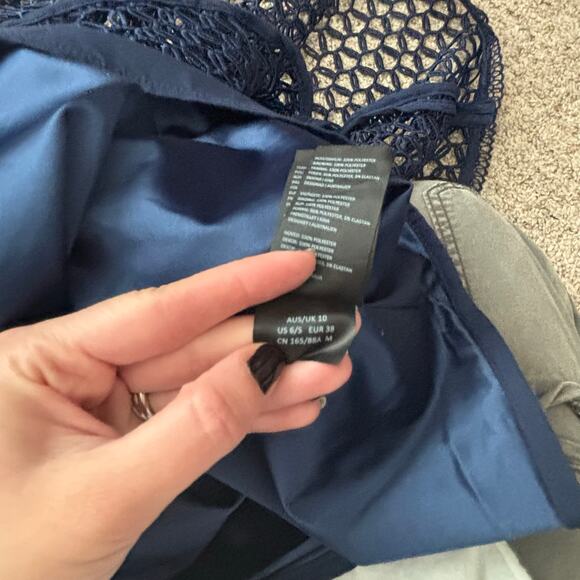 Revolve Bardot Fiona Mesh Dress Navy 6 Cocktail Formal Wedding Guest Trumpet - Picture 15 of 15